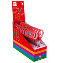 Apli Expositor de Tijeras Escolares 13cm - 12 Tijeras - Punta Redondeada para Seguridad - Ergonomicas para Ambidiestros - Aros Simetricos de Plastico Abs y Hojas de Acero Inoxidable - Corta Todo Tipo de Material - Color Rojo