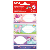 Apli Etiquetas Adhesivas Escolares Unicornios - Tamaño 81x36mm - 9 Etiquetas (3 por Diseño) - Adhesivo Permanente de Alta Calidad - Ideal para Marcar e Identificar Libros