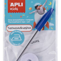 Apli Cinta Termoadhesiva para Marcar Ropa - 10mmx2m - 70% Poliester y 30% Algodon - Resistente a Lavadora y Secadora - Facil Uso con Boligrafo Incluido - Color Blanco