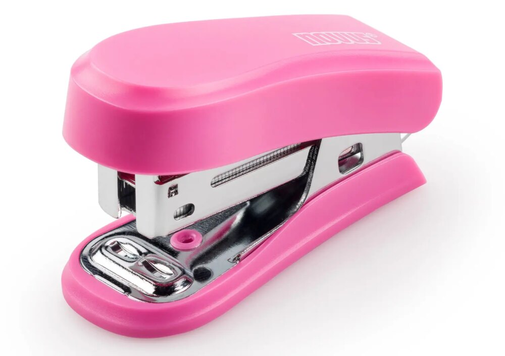 Novus Mini Grapadora Compacta - Hasta 12 Hojas - Grapado Cerrado y Abierto - Incluye 320 Grapas - Color Rosa