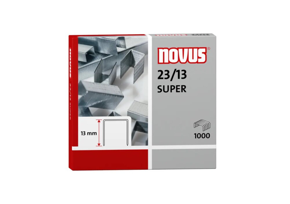 Novus 23/13 Super Caja de 1000 Grapas 23/13 Galvanizadas para Grapadoras de Gruesos