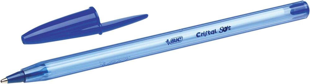 Bic Cristal Soft Boligrafos de Bola - Punta Media de 1.2mm - Trazo 0.45mm - Escritura mas Fluida - Color Azul