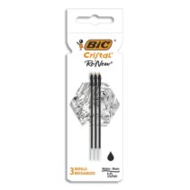 Bic Pack de 3 Recambios para Boligrafo Cristal Re´new - Punta Media de 1.0mm - Tinta con Base de Aceite - Color Negro