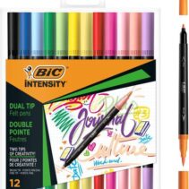 Bic Intensity Dual Tip Pack de 12 Rotuladores Doble Punta - Punta de Pincel + Punta Fina - Tinta con Base de Agua - Colores Clasicos y Pastel Surtidos