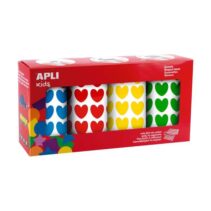 Apli Kids Pack de 4 Rollos de Gomets Corazon - 7.080 Gomets en Total - Adhesivo Base Agua - Libre de Disolventes - Materiales 100% Reciclables - Colores Rojo