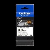 Brother HSe221E Cinta Tubo Termorretractil Original de Etiquetas para Cables - Texto negro sobre fondo blanco - Ancho 9mm x 1.5 metros - Cable recomendado Ø 1.6mm a 5.4mm