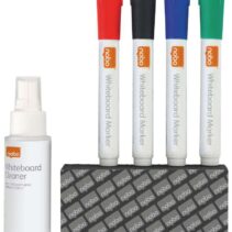 Nobo Kit Basico Accesorios Pizarra Blanca Borrado Seco - 4 Rotuladores Pizarra - Borrador Pizarra - Spray Limpiador 50Ml - Negro