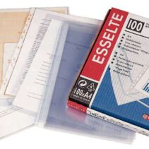 Esselte Pack de 100 Fundas Porta Documentos Multitaladro PVC - Tamaño Folio - Liso Calidad Estandar - Transparente