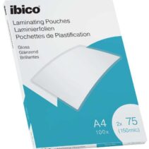 Ibico Caja de 100 Laminas de Plastificar Gloss A4 75 Micras - Acabado Cristalino de Alto Brillo - Plastifica Papel