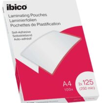 Ibico Caja de 100 Laminas de Plastificar Autoadhesivas A4 125 Micras  - Acabado Cristalino de Alto Brillo - Plastifica Papel