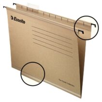 Esselte Classic Folio Pack de 50 Carpetas Colgantes Reforzadas -10 Veces Mas Resistente -  Incluye Visores de Plastico Transparente y Etiquetas Blancas - 100% Carton Kraft Reciclado