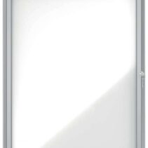 Nobo Vitrina para 4 Hojas A4 con Superficie Blanca Magnetica - 532x692x37mm - Puerta de Cristal de Seguridad - Marco de Aluminio - Color Blanco