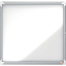 Nobo Vitrina para 6 Hojas A4 - Superficie Blanca Magnetica - Puerta de Cristal de Seguridad - Marco de Aluminio - Color Blanco