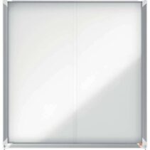 Nobo Vitrina Interior para 12 Hojas A4 con Superficie Magnetica y Puerta Deslizante - 997x972x54mm - Superficie Blanca Metalica y Magnetica de Borrado en Seco - Marco de Aluminio - Puertas de Cristal de Seguridad - Color Blanco