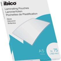 Ibico Caja de 100 Laminas para Plastificar Gloss A5 75 Micras - Acabado Brillante - Plastifica Papel