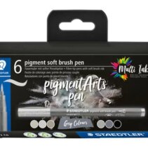 Staedtler 372 Pack de 6 Rotuladores Punta de Pincel Suave - Colores Vivos y Brillantes - No Amarillea con el Paso del Tiempo - Nueva Tinta Multi Ink - Pigmentos de Primera Calidad - Colores Grises Surtidos