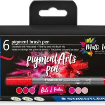 Staedtler 371 Pack de 6 Rotuladores Punta de Pincel Suave - Colores Vivos y Brillantes - No Amarillea con el Paso del Tiempo - Nueva Tinta Multi Ink - Pigmentos de Primera Calidad - Colores Rojos/Rosas Surtidos