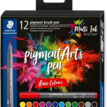 Staedtler 371 Pack de 12 Rotuladores Punta de Pincel Suave - Colores Vivos y Brillantes - No Amarillea con el Paso del Tiempo - Nueva Tinta Multi Ink - Pigmentos de Primera Calidad - Colores Surtidos