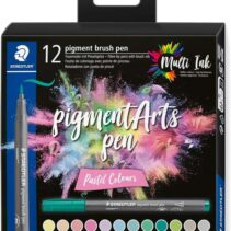 Staedtler 371 Pack de 12 Rotuladores Punta de Pincel Suave - Colores Vivos y Brillantes - No Amarillea con el Paso del Tiempo - Nueva Tinta Multi Ink - Pigmentos de Primera Calidad - Colores Pastel Surtidos