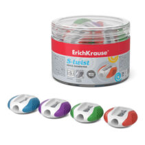 Erichkrause S-Twist - Sacapuntas de Plastico con Bordes de Goma Antideslizantes - Orificio de 8mm - Cuchilla en Forma de Espiral - Color Surtido