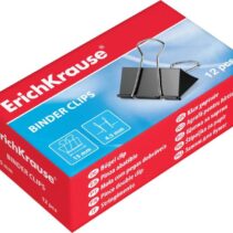 Erichkrause Pack de 12 Pinzas para Papeles 15mm - Capacidad hasta 55 hojas - Alambre de Acero de Alta Calidad - Color Negro