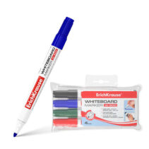 Erichkrause W-500 Pack de 4 Rotuladores para Pizarra Blanca - Punta en Forma de Bala - Trazo de 0.8 a 2.5mm - Tinta a Base de Alcohol - Color Azul