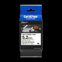 Brother HSE211E Cinta Tubo Termorretractil Original de Etiquetas para Cables - Texto negro sobre fondo blanco - Ancho 5.2mm x 1.5 metros - Cable recomendado Ø 0.8mm a 3.1mm