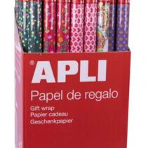 Apli Expositor de 55 Rollos de Papel Regalo Tendance - 11 Rollos por Color - Medidas del Rollo 0.70x2m - 5 Diseños