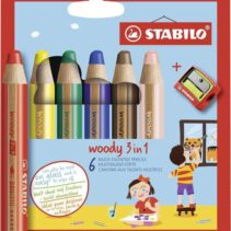 Stabilo Woody 3 en 1 Pack de 6 Lapices de Colores + Sacapuntas - Lapiz de Color