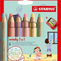 Stabilo Woody 3 en 1 Pack de 6 Lapices de Colores Pastel + Sacapuntas - Lapiz de Color