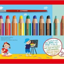 Stabilo Woody 3 en 1 Pack de 18 Lapices de Colores Incluidos Pastel + Sacapuntas + Pincel Nº 8 - Lapiz de Color