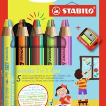 Stabilo Woody 3 en 1 Duo Pack de 5 Lapices de Colores + Sacapuntas - Mina 2 Colores XXL 10mm - Lapiz de Color