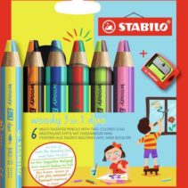 Stabilo Woody 3 en 1 Duo Pack de 6 Lapices de Colores + Sacapuntas - Mina 2 Colores XXL 10mm - Lapiz de Color