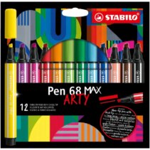 Stabilo Pen 68 MAX Arty Pack de 12 Rotuladores - Punta de Fibra Biselada - Trazo entre 1-5mm aprox. - Tinta a Base de Agua - Colores Surtidos