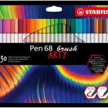 Stabilo Pen 68 Brush Arty Pack de 30 Rotuladores - Punta de Pincel - Tinta a Base de Agua - Colores Surtidos