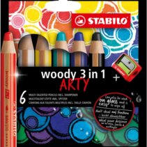 Stabilo Woody 3 en 1 Arty Pack de 6 Lapices de Colores + Sacapuntas - Lapiz de Color