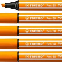 Stabilo Pen 68 MAX Rotulador - Punta de Fibra Biselada - Trazo entre 1-5mm aprox. - Tinta a Base de Agua - Color Naranja