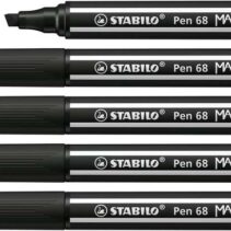 Stabilo Pen 68 MAX Rotulador - Punta de Fibra Biselada - Trazo entre 1-5mm aprox. - Tinta a Base de Agua - Color Negro