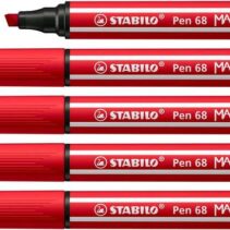 Stabilo Pen 68 MAX Rotulador - Punta de Fibra Biselada - Trazo entre 1-5mm aprox. - Tinta a Base de Agua - Color Rojo Carmin