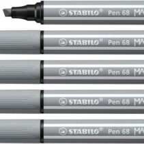 Stabilo Pen 68 MAX Rotulador - Punta de Fibra Biselada - Trazo entre 1-5mm aprox. - Tinta a Base de Agua - Color Gris