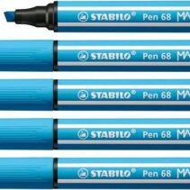 Stabilo Pen 68 MAX Rotulador - Punta de Fibra Biselada - Trazo entre 1-5mm aprox. - Tinta a Base de Agua - Color Azul Celeste