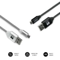 Subblim Pack de Cables USB a y Micro USB - Alta Velocidad de Carga - Sincronizacion de Datos hasta 480 Mbps - Fibra de Nailon Resistente - Color Negro/Plata