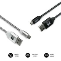 Subblim Cable de Carga y Datos de Alta Velocidad - 1m - Carga Rapida hasta 5V/3.0A - Sincronizacion de Datos hasta 5Gbps - Fibra de Nailon Resistente - Correa de Velcro Incluida - Conectores de Aluminio - Color Negro/Gris