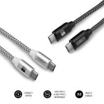 Subblim Pack de Cables USB C a USB C - 1m - Carga Rapida hasta 5V/30A - Sincronizacion de Datos hasta 5Gbps - Fibra de Nailon Resistente - Doble Trenzado para Mayor Proteccion - Conectores de Aluminio Reversibles - Color Negro/Gris