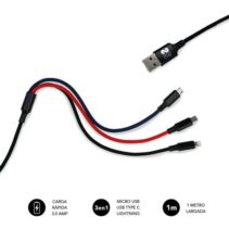 Subblim Cable de Carga 3 en 1 - Alta Velocidad de Carga - Compatible con Android/Ios - Carga Simultanea - Fibra de Nailon Resistente - Ensayos de Dobladura 10