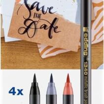 Edding 1340 Brush Pack de 4 Rotuladores - Punta Pincel Flexible - Trazo 1-3mm - Tinta con Base de Agua - Colores Oro