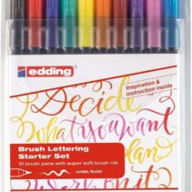 Edding 1340 Brush Pack de 10 Rotuladores - Punta Pincel Flexible - Trazo 1-3mm - Tinta con Base de Agua - Colores Surtidos