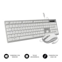 Subblim Teclado y ratón USB ERGO - Teclas Ergonómicas - Diseño Plano y completo - Conector USB Plug&Play - Ratón Ergonómico con cable - Color Blanco/Gris