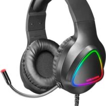 Mars Gaming Auriculares MH222 - Diseño Espectacular - Comodidad Extrema - Iluminacion RGB Flow - Sonido Hi-Fi Ultra-Bass Spatial Sound - Ultraligeros - Cancelacion de Ruido Pasiva - Compatibilidad Total Multiplataforma - Color Negro