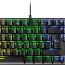 Mars Gaming Teclado Mecanico RGB MK422 - Tecnologia Antipolvo - Efectos de Iluminacion Rainbow - Teclas Ultra-resistentes - Funciones Multimedia y Modo Juego - PR de 1000Hz - Anti-Ghosting Avanzado - Compatibilidad Multiplataforma - Frances - Color Negro